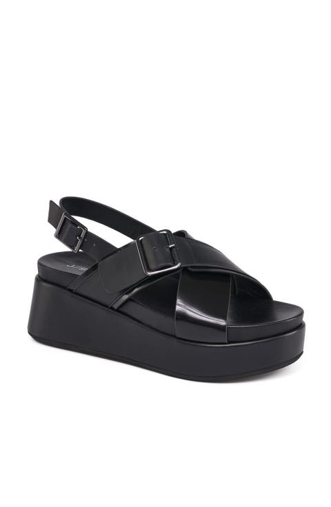 Bin Leather Cross Strap Platform Sandal