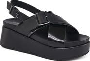 JSlides Footwear Bin Leather Cross Strap Platform Sandal