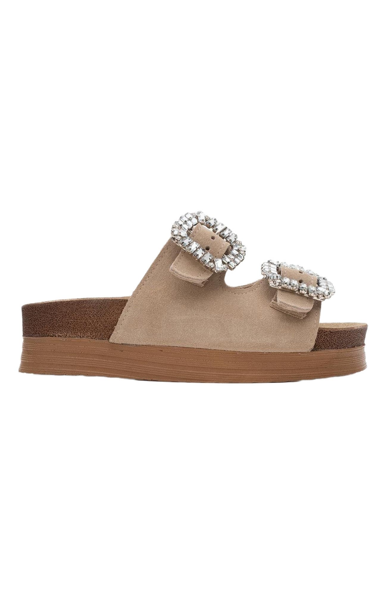 Forever & Always Shoes Polacca Leather Slide Sandal, Alternate, color, Beige Suede Leather