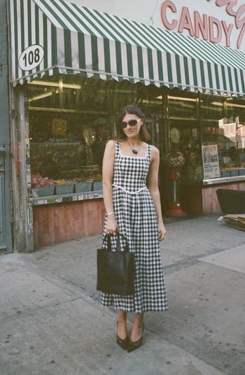 x Styled by COCO! Gracie Gingham Linen Blend Midi Dress