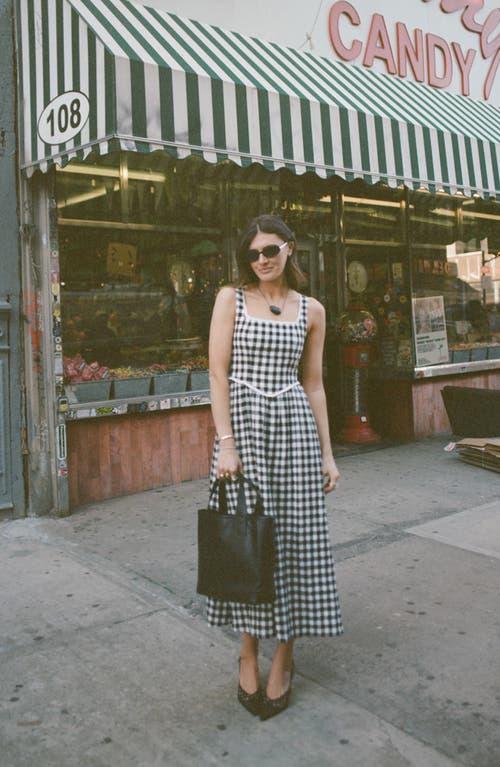 Wayf Gracie Gingham Linen Blend Midi Dress