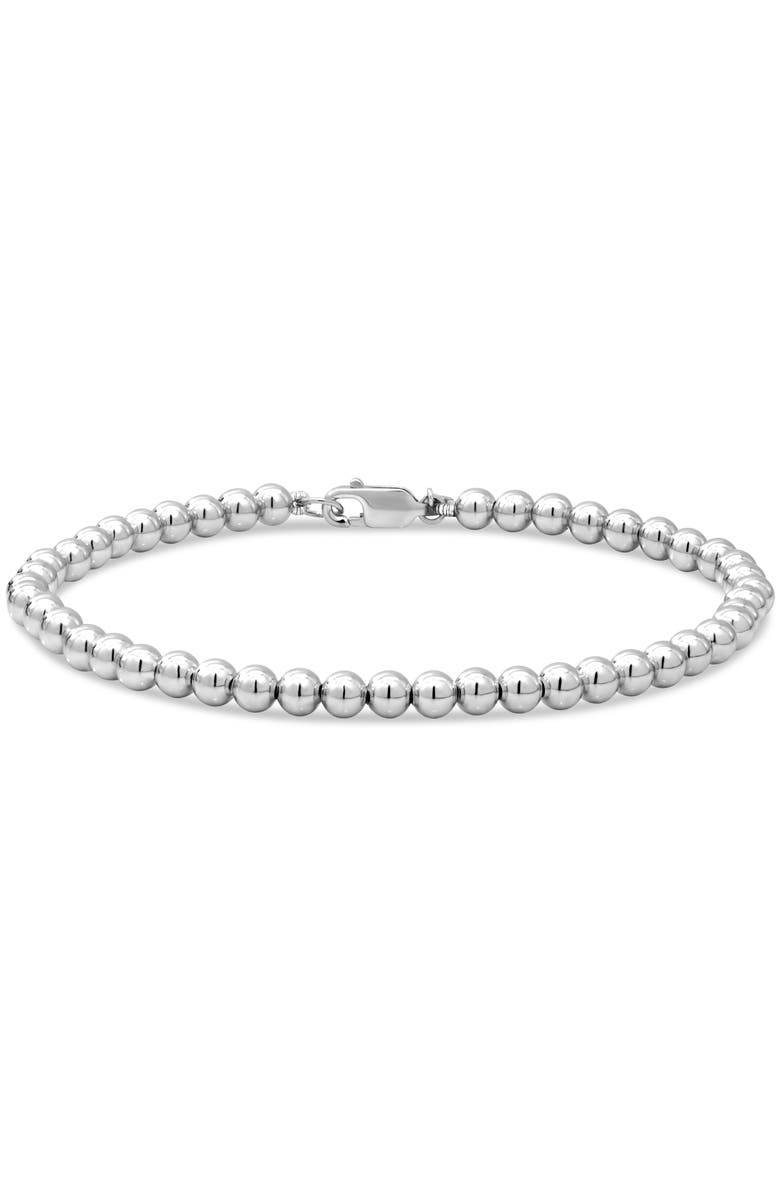 DEVATA 4mm Beaded Ball Chain Bracelet in Rhodium Plated Sterling Silver, Main, color, Silver