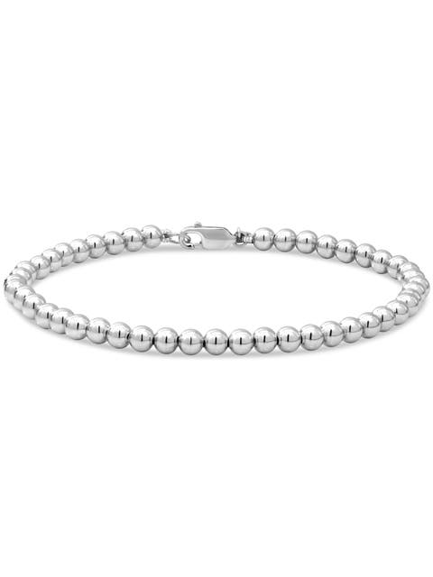 4mm Beaded Ball Chain Bracelet in Rhodium Plated Sterling Silver