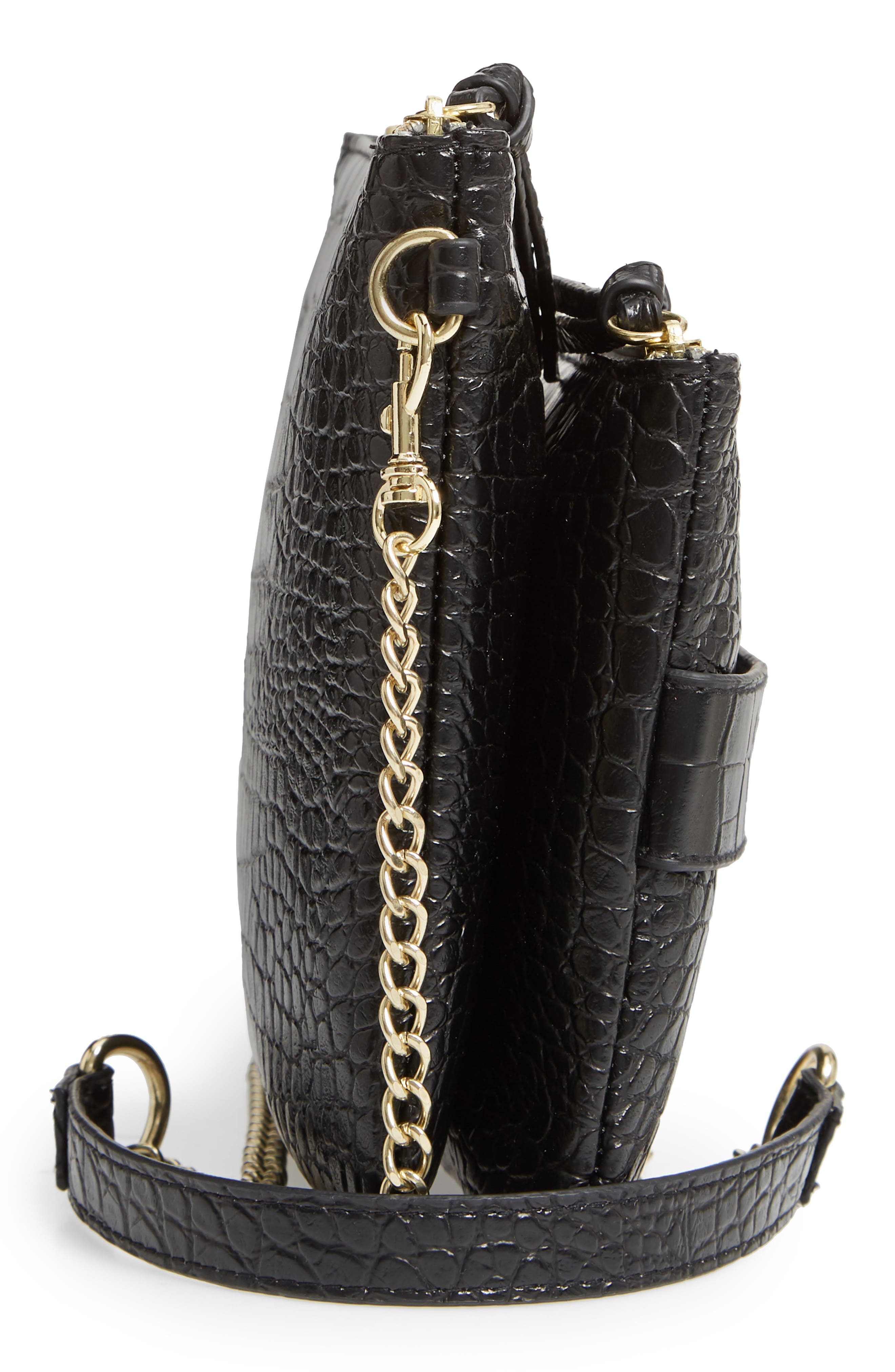 Croc Embossed Double Pouch Crossbody Bag, Alternate, color, BLACK