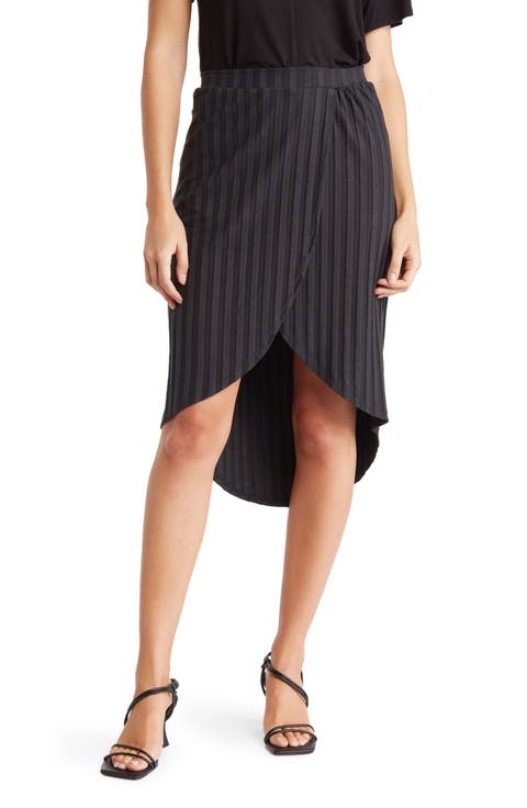Ribbed High/Low Hem Maxi Skirt