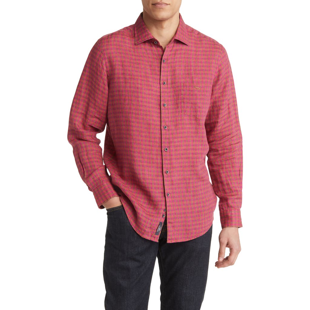 Rodd & Gunn White Pine Avenue Check Linen Button-up Shirt In Flamingo