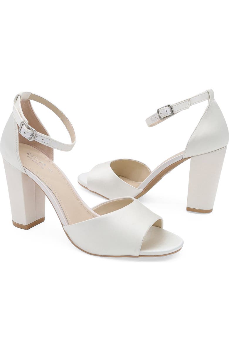Kailee P Sasha Satin Block Heel Wedding Sandals, Alternate, color, White