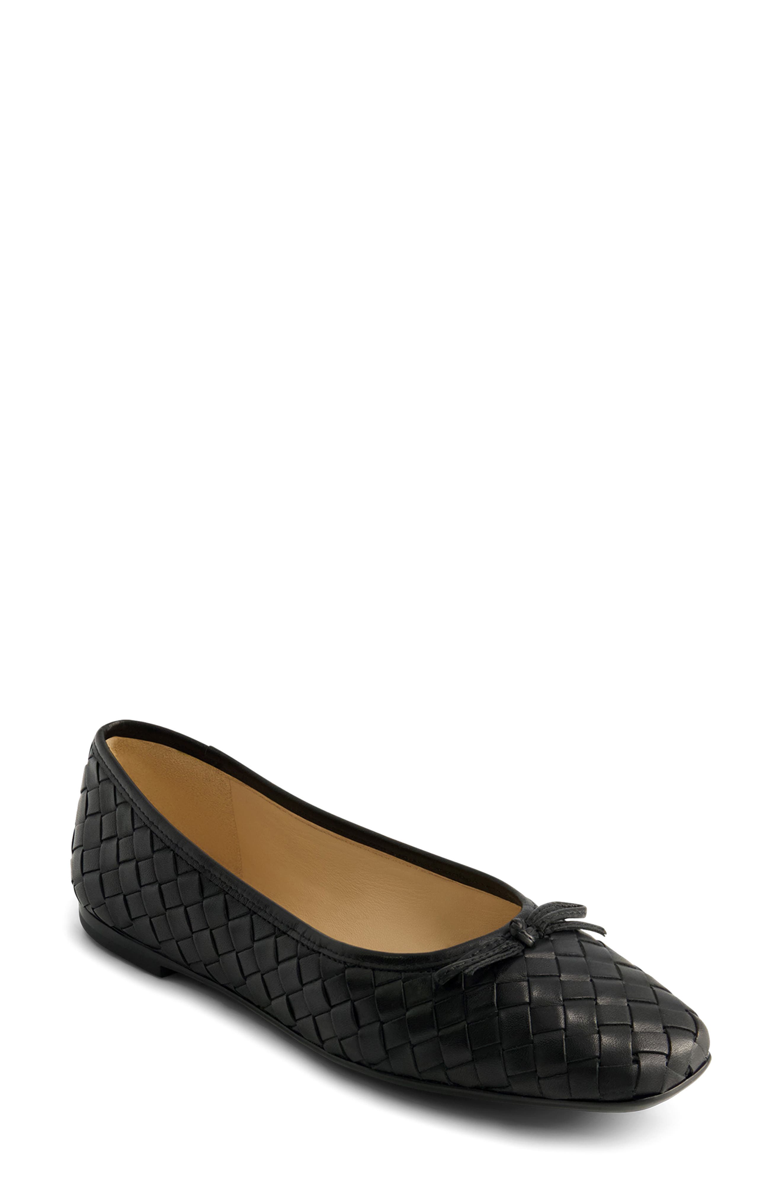 Gwynn Woven Ballet Flat, Main, color, BLACK LEATHER/ PATENT