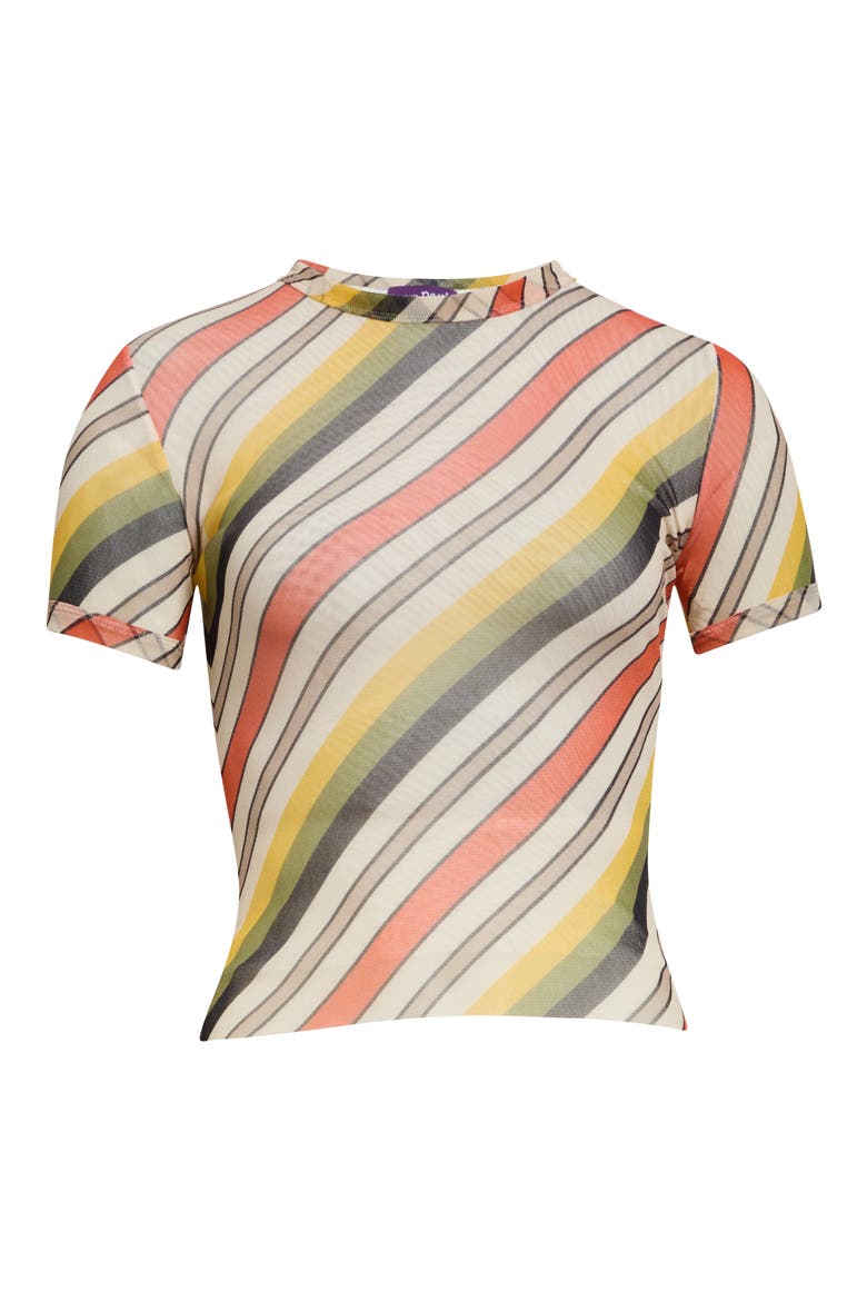 Retro Stripe Print Crop Mesh Baby Tee, Main, color, BEIGE MULTICOLOR