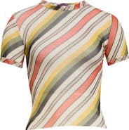 Jean Paul Gaultier Retro Stripe Print Crop Mesh Baby Tee