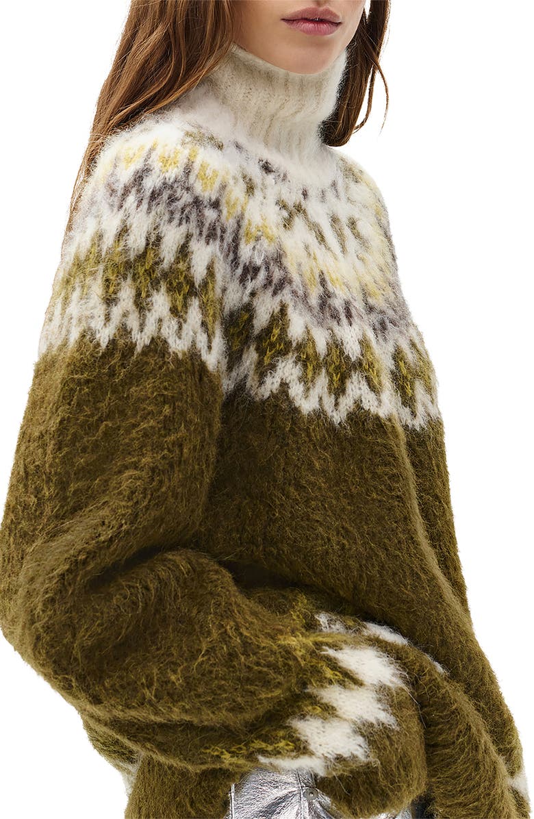 rag & bone Beth Oversize Fair Isle Alpaca Blend Turtleneck Sweater, Alternate, color, Army Multi