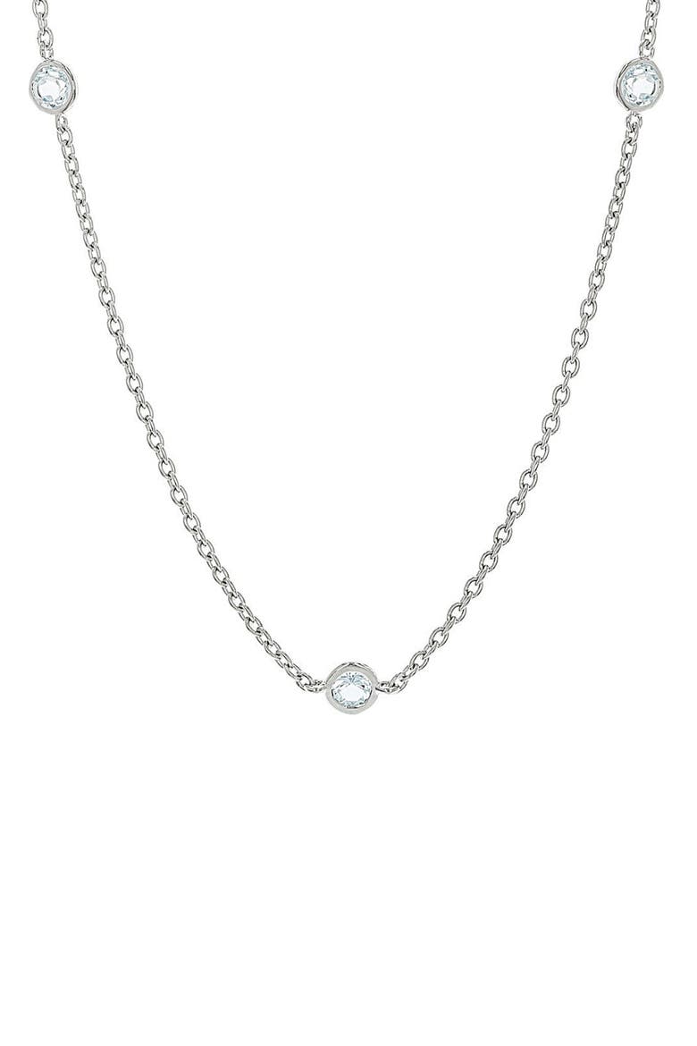 Sterling Silver Bezel Set CZ 5-Station Necklace, Main, color, SILVER/BLUE