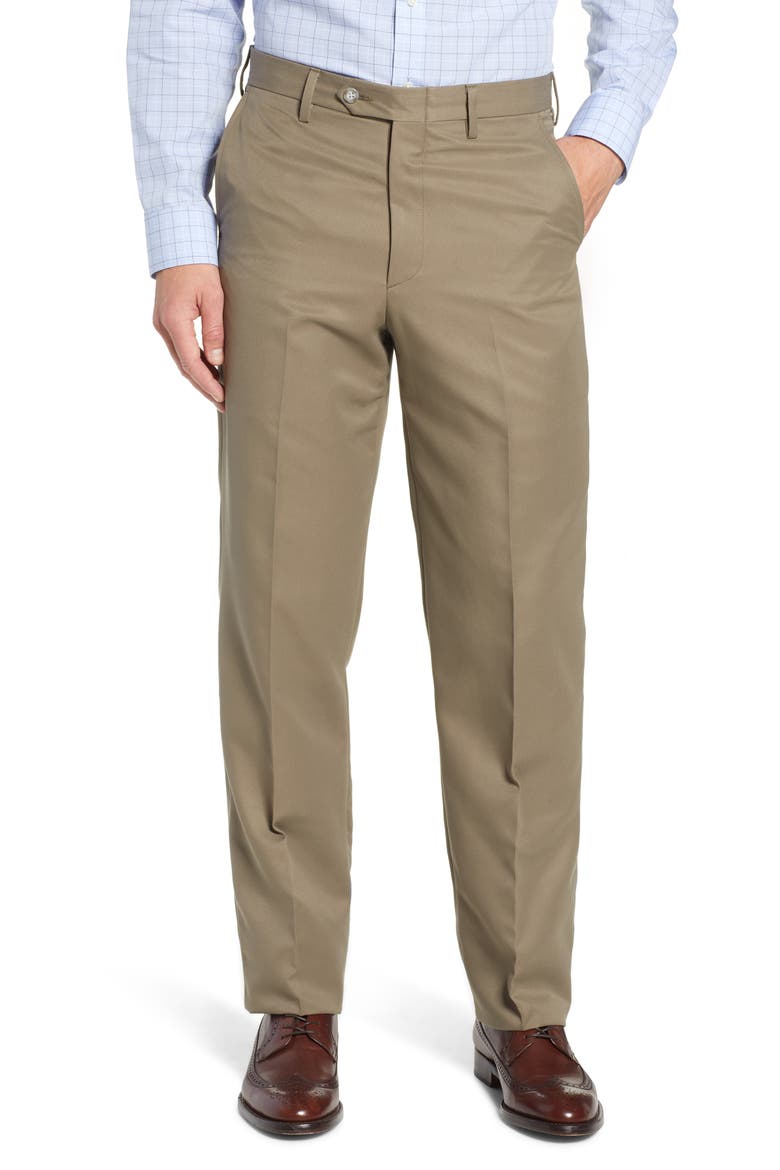 Classic Fit Flat Front Microfiber Performance Trousers, Main, color, GREEN