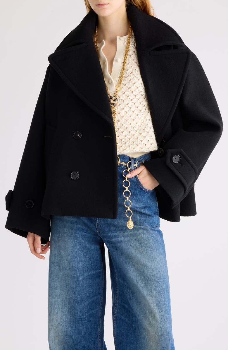 Chloé Oversize Double Breasted Wool Blend Coat, Main, color, Black