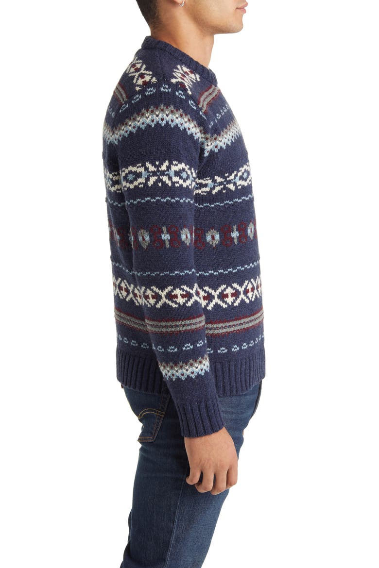 Fair Isle Crewneck Wool Blend Sweater, Alternate, color, NAVY