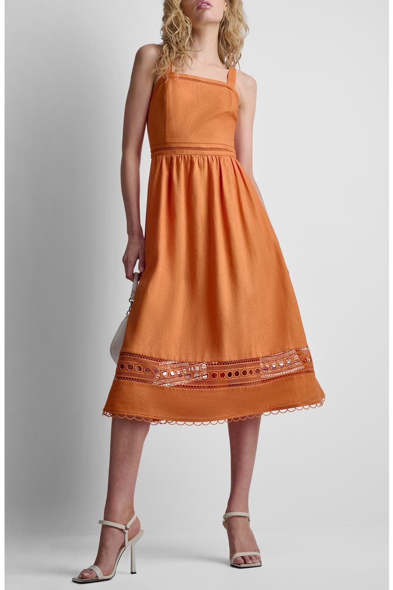Eyelet Embroidery Linen Blend A-Line Dress, Alternate, color, AMBERGLOW