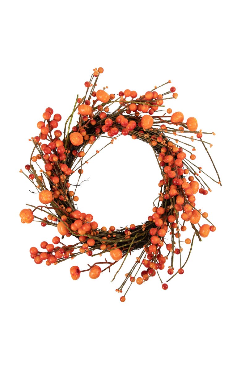 Northlight Mini Pumpkins and Berries Artificial Fall Harvest Twig Wreath - 20", Main, color, Red