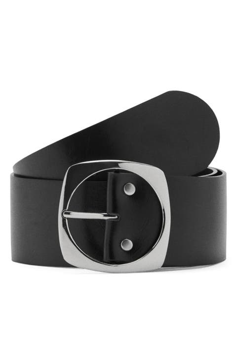 Oval Buckle Leather Belt