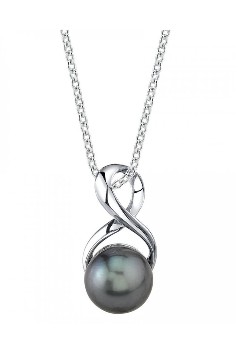 Tahitian South Sea Pearl Infinity Pendant, Main, color, Black Pearl