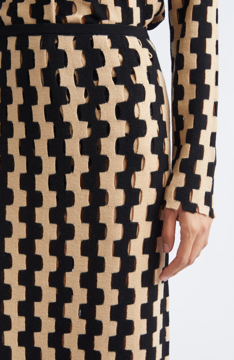 ZANKOV Marshall Puzzle Intarsia Openwork Merino Wool Skirt, Alternate, color, Cream/ Black Multi