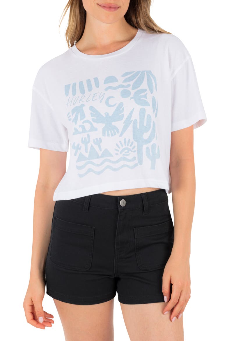 Siesta Boxy Crop Cotton Graphic T-Shirt, Main, color, WHITE