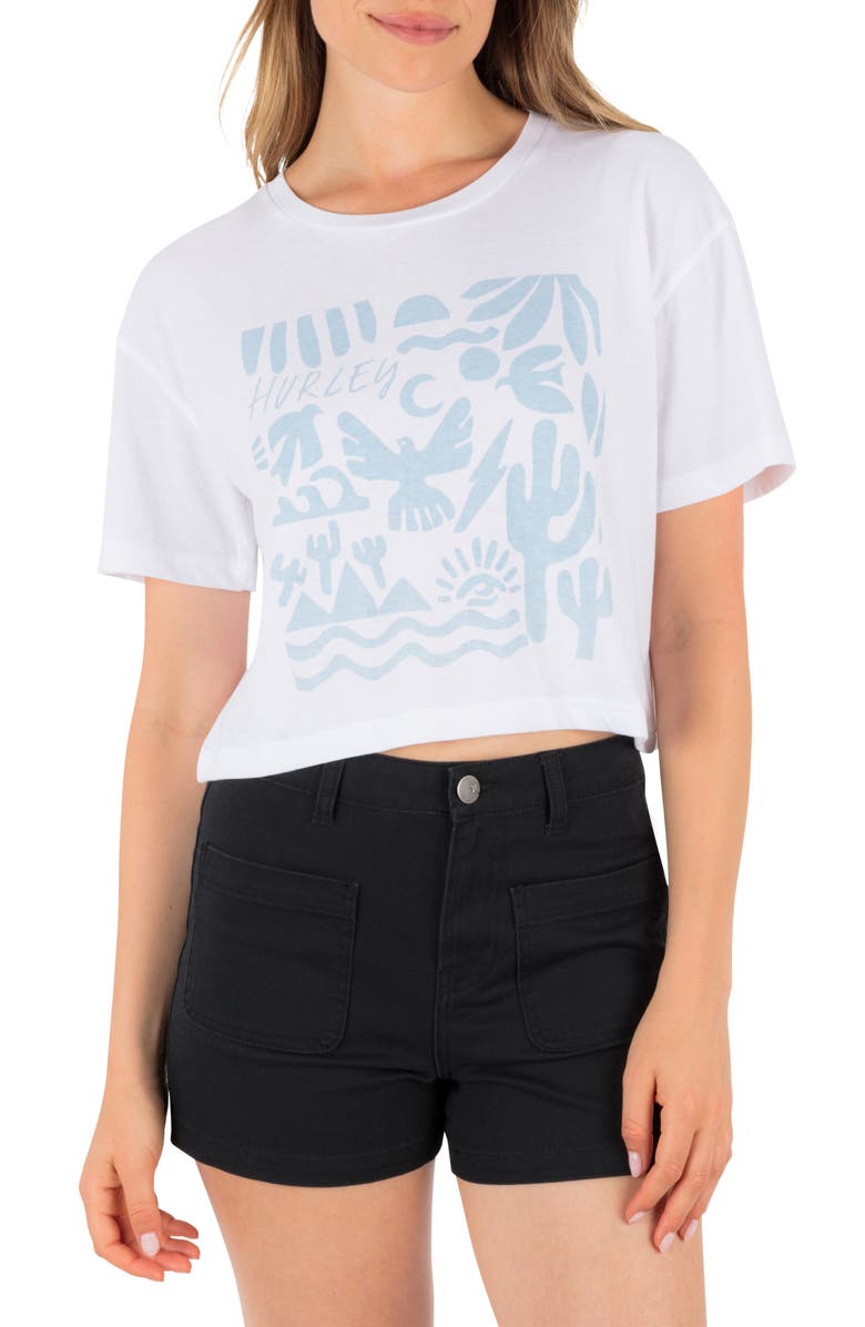 Hurley Siesta Boxy Crop Cotton Graphic T-Shirt, Main, color, White