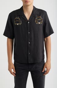 AllSaints Klavicle California Dreamin' Embroidered Linen Camp Shirt