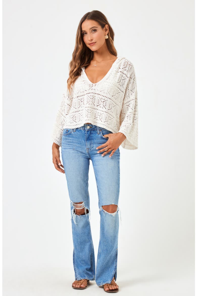 Diamond Eye Crochet Cover-Up Hooded Sweater, Alternate, color, CREAM
