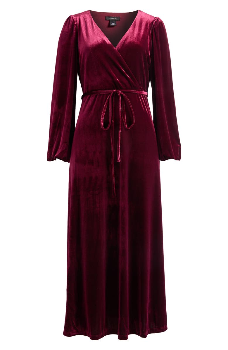 Halogen<sup>®</sup> Wrap Front Long Sleeve Velvet Maxi Dress, Alternate, color, Merlot