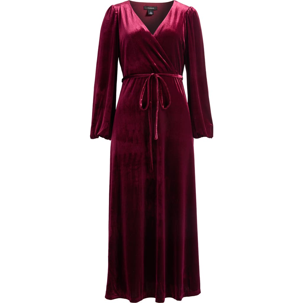Halogenr Halogen(r) Wrap Front Long Sleeve Velvet Maxi Dress In Burgundy