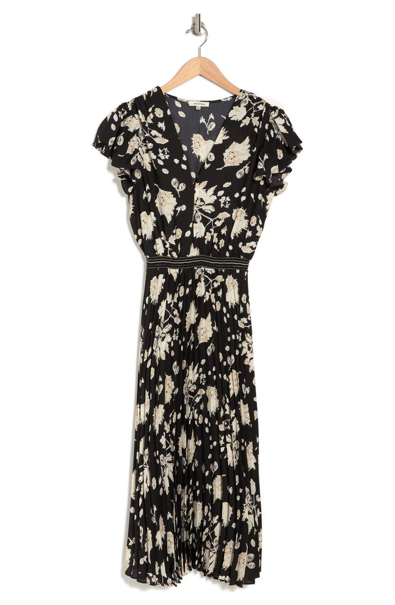 MAX STUDIO Flutter Sleeve Pleated Midi Dress, Alternate, color,