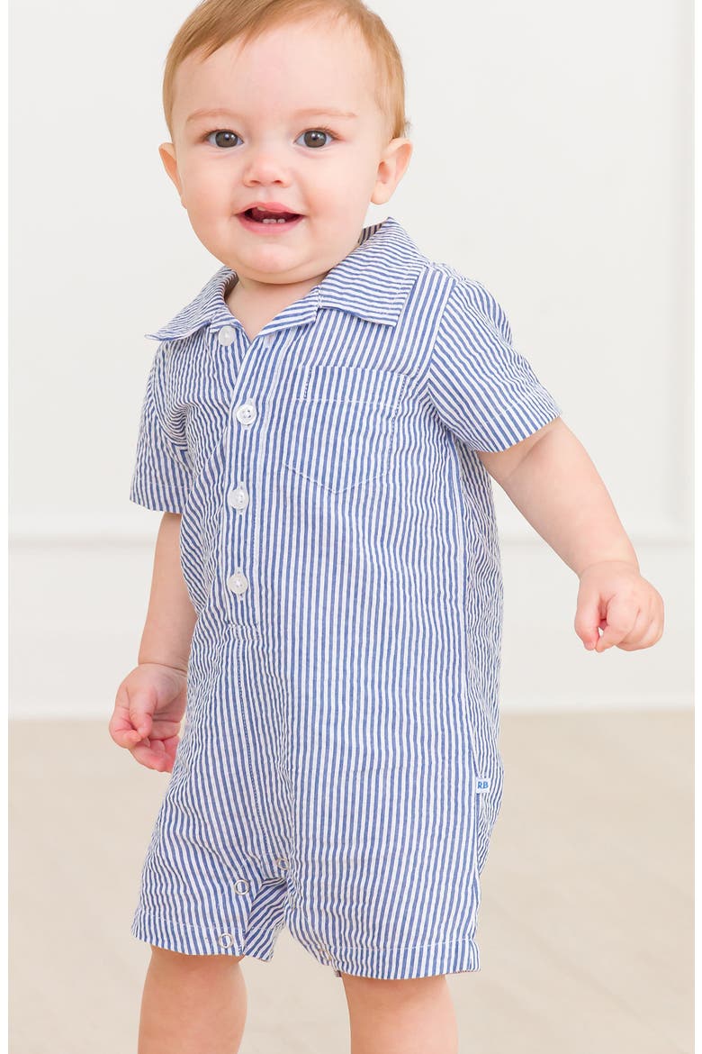 Classic Seersucker Cotton Romper, Alternate, color, BLUE