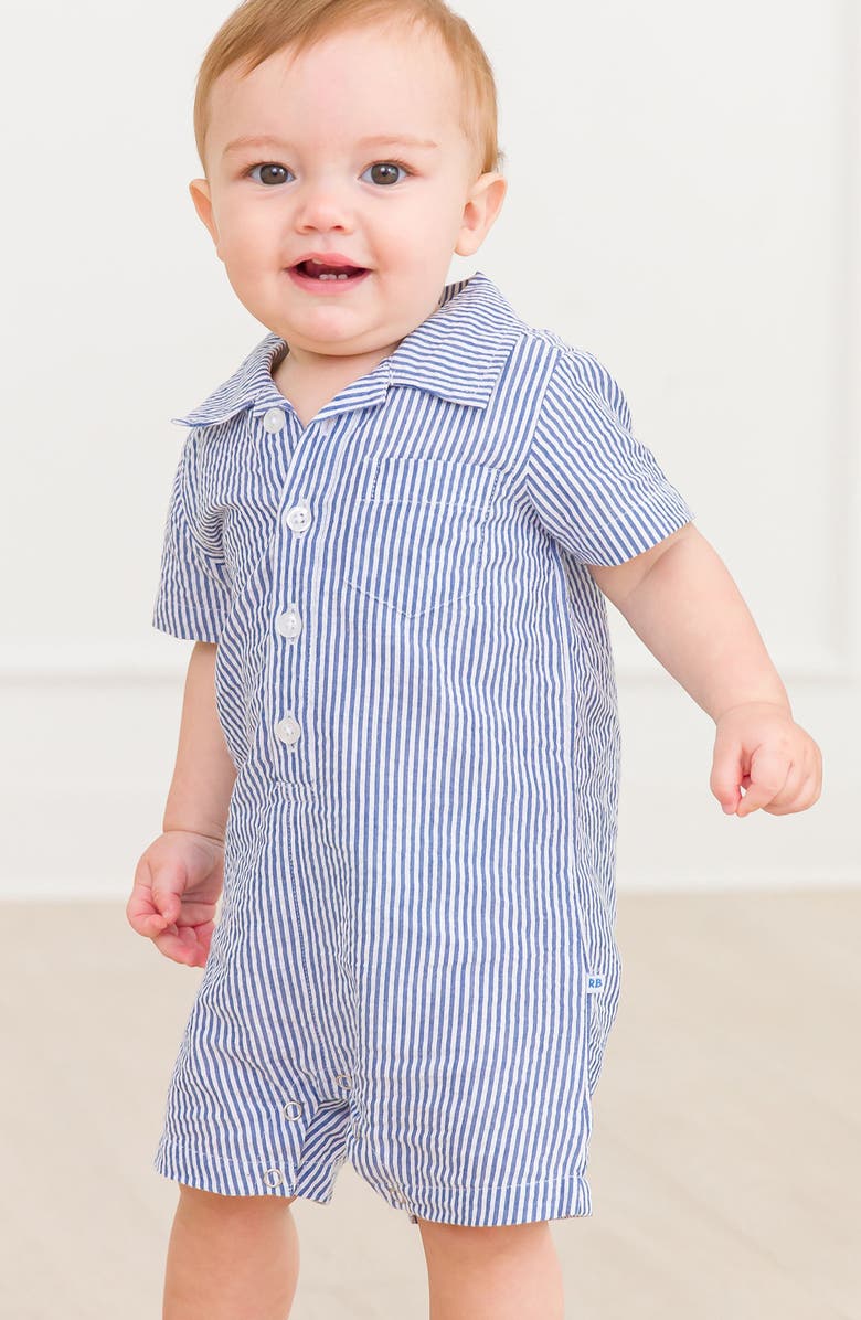 RuggedButts Classic Seersucker Cotton Romper, Alternate, color, Blue