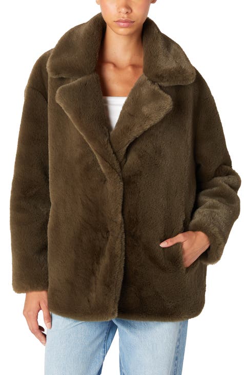 Boho Fur Jacket | outlet Beige Brown Short Fur Coat | Contrasting Collar | Petite Fur Jacket | 3/4 Sleeve Jacket | Extra Small