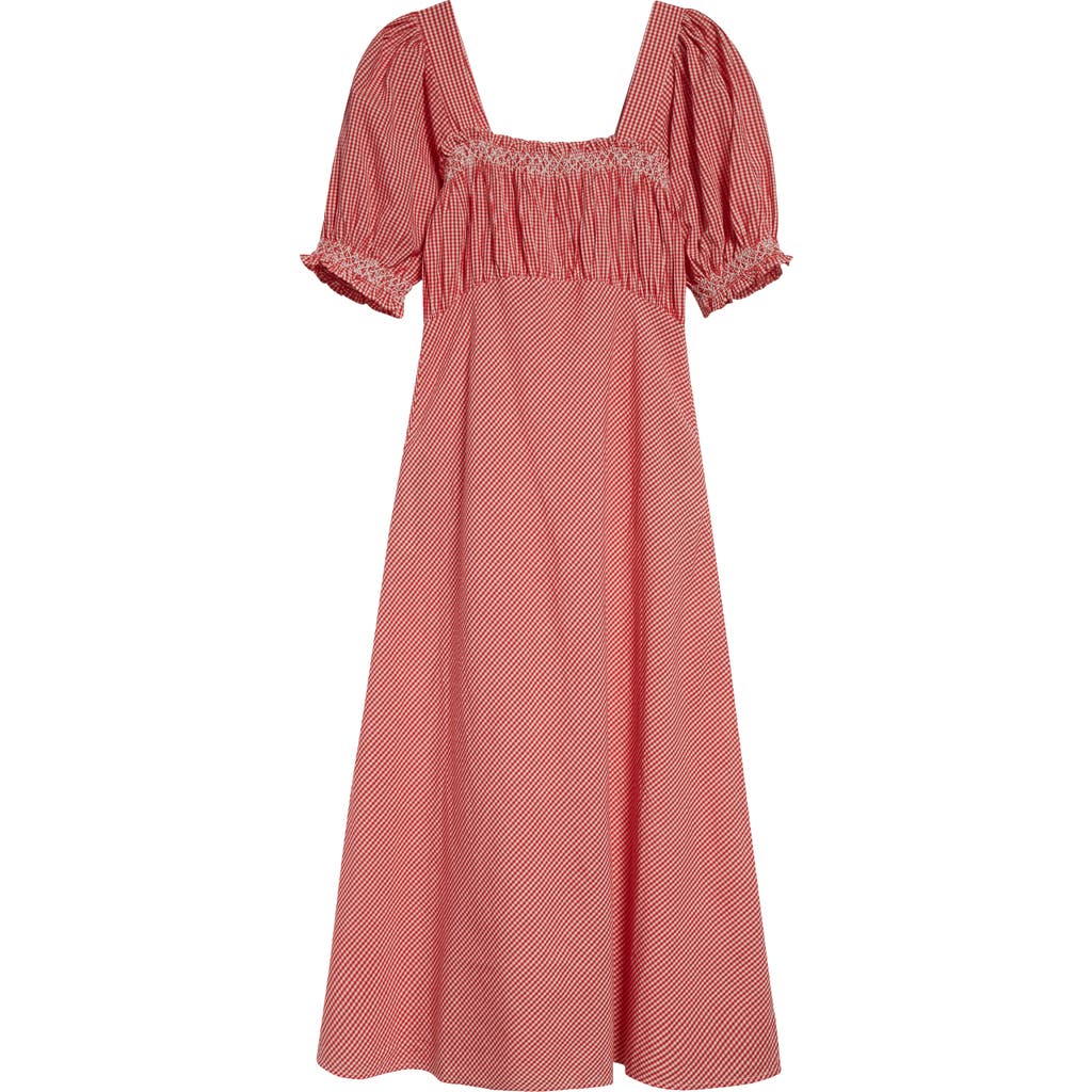Shop Mille Nicolette Gingham Puff Sleeve Cotton Sundress In Red Gingham