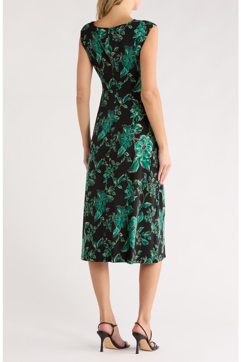 Cowl Neck Floral Midi Sheath Dress, Alternate, color, HUNTER