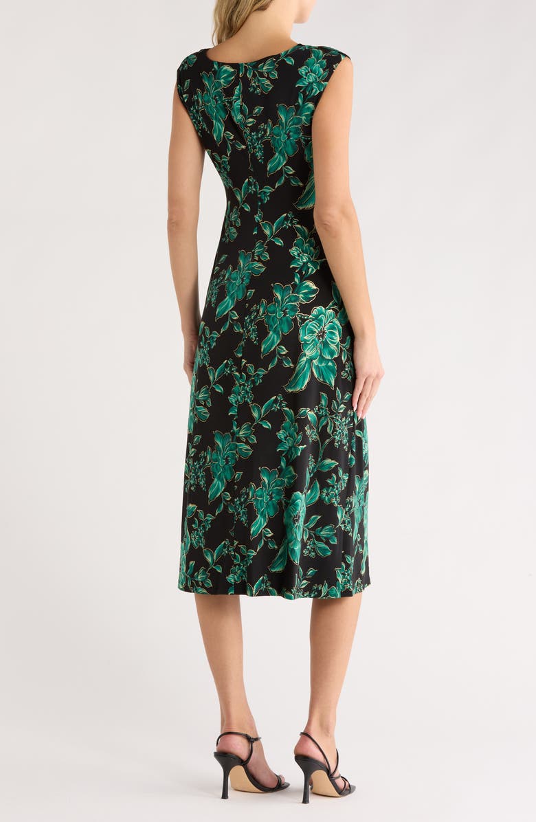 Connected Apparel Cowl Neck Floral Midi Sheath Dress, Alternate, color, Hunter