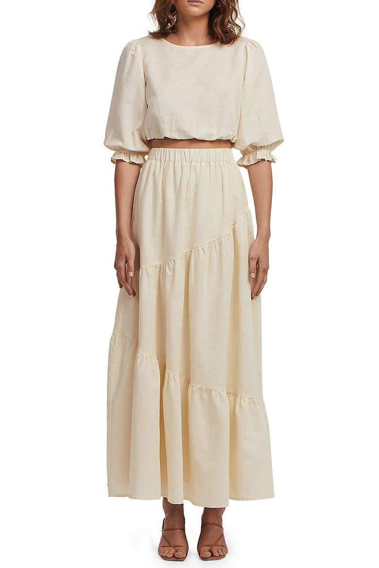 Sadie Asymmetric Tiered Linen & Cotton Maxi Skirt, Main, color, WHITE
