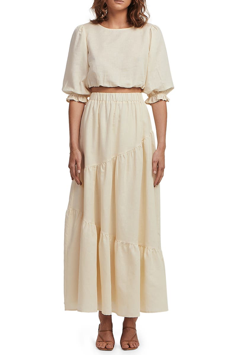 Charlie Holiday Sadie Asymmetric Tiered Linen & Cotton Maxi Skirt, Main, color,