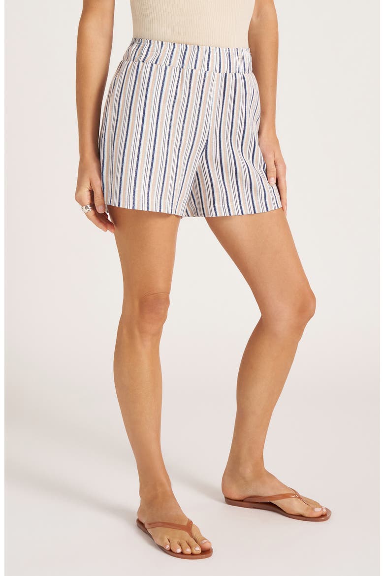 Mixed Stripe Pull-On Shorts, Alternate, color, DENIM