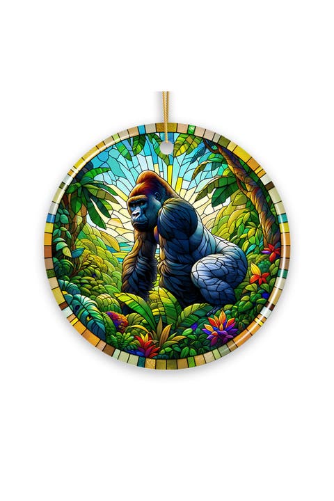 Jungle Gorilla Stained Glass Style Ceramic Ornament