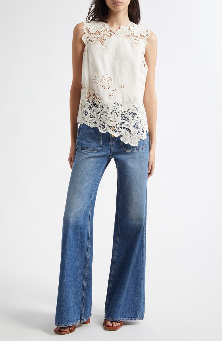 Ulla Johnson Marlis Lace Trim Linen Top, Alternate, color, 