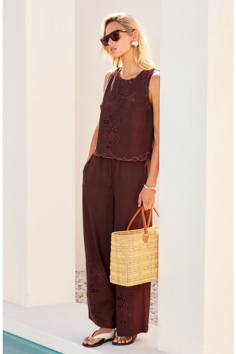 Elina Embroidered Sleeveless Top, Alternate, color, BROWN