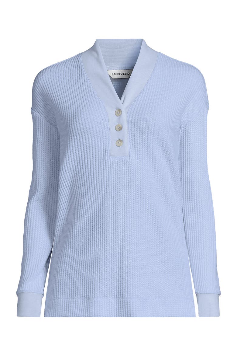 Long Sleeve Waffle Shawl Collar Henley, Alternate, color, Clearlake Blue