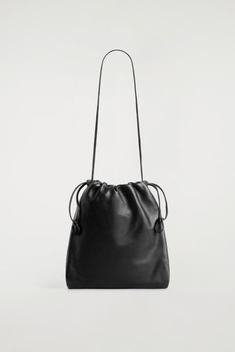 Drawstring Crossbody Bag - Leather