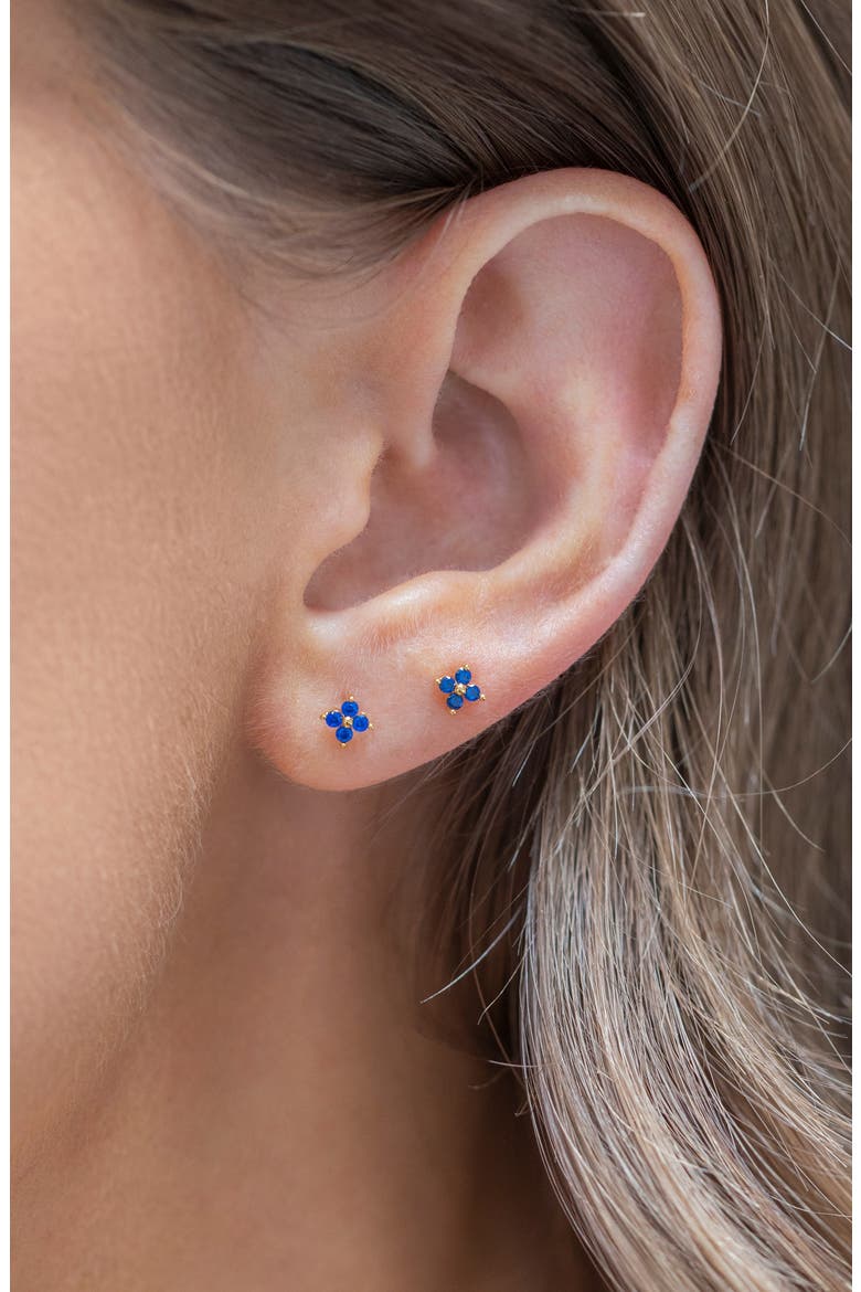 Teeny Tiny Cubic Zirconia Cluster Stud Earrings, Alternate, color, GOLD/BLUE