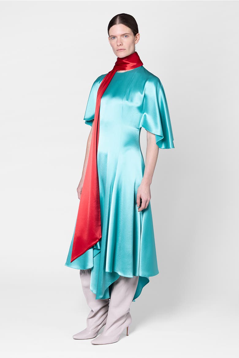 A-line Wren Dress With Contrast Scarf, Alternate, color, Aqua/Rouge