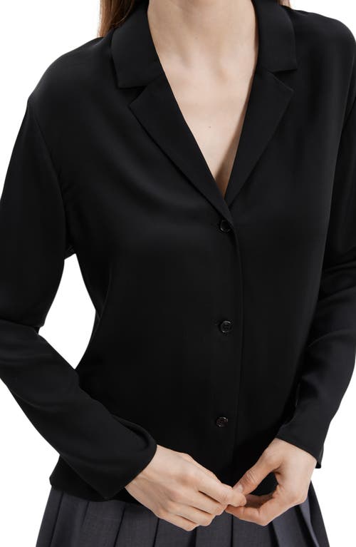 Theory Notch Collar Silk Button-up Shirt In Black