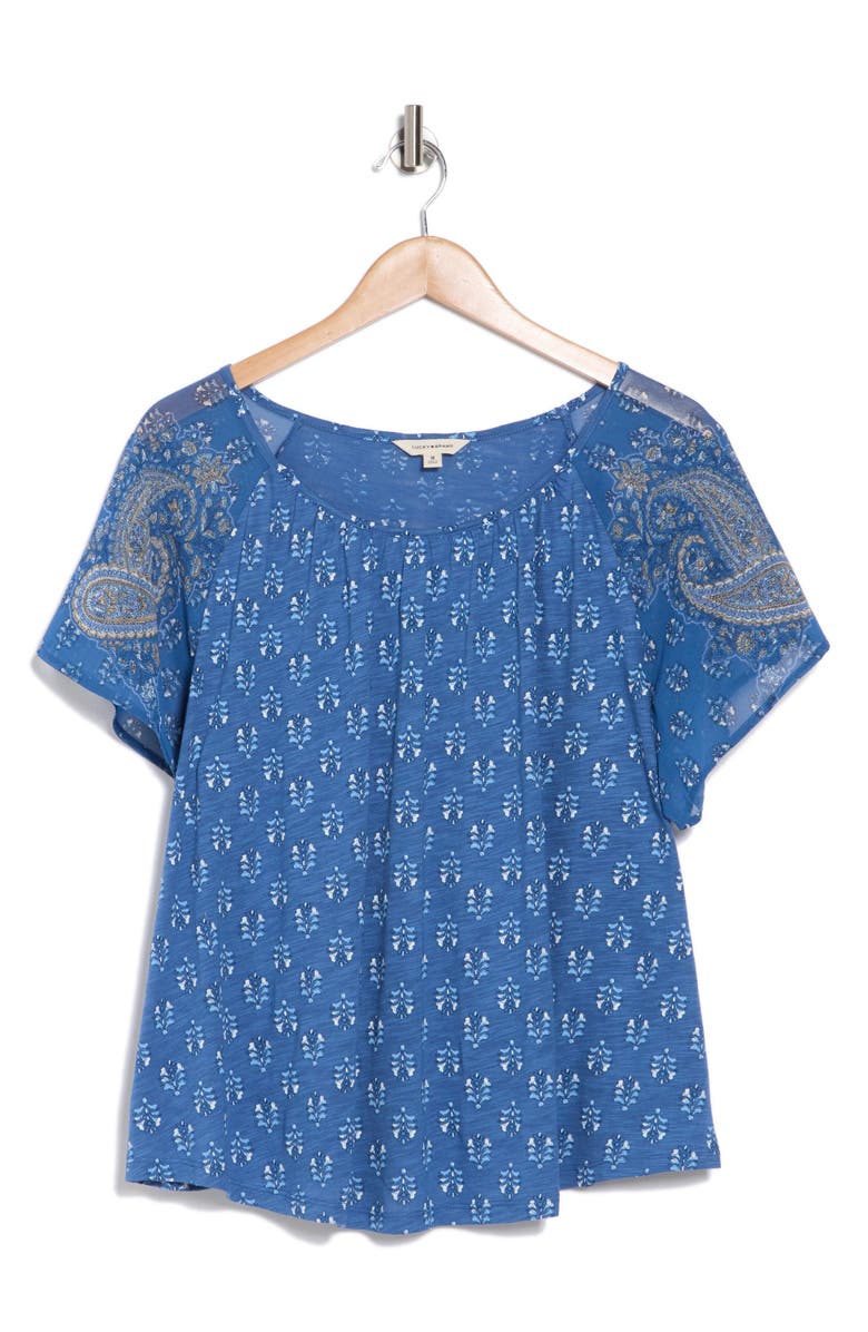 Lucky Brand Paisley Mixed Media T-Shirt, Alternate, color, Navy Multi