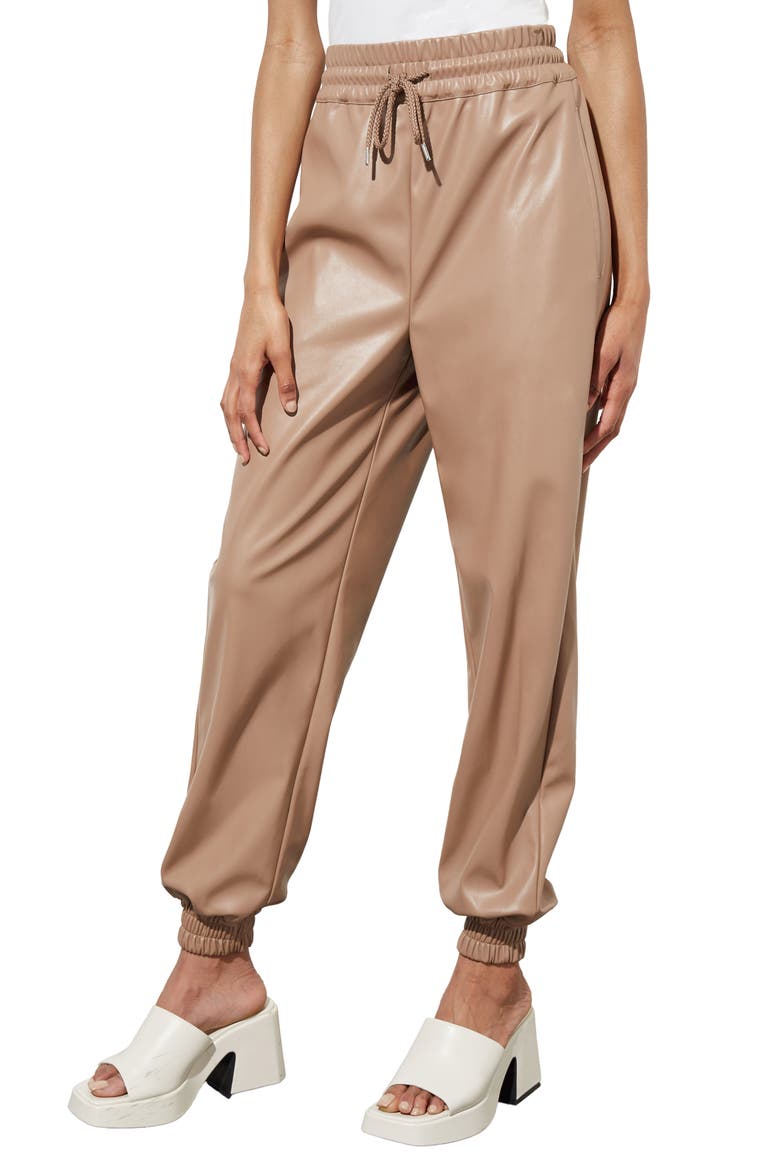 Faux Leather Joggers, Alternate, color, JAVA
